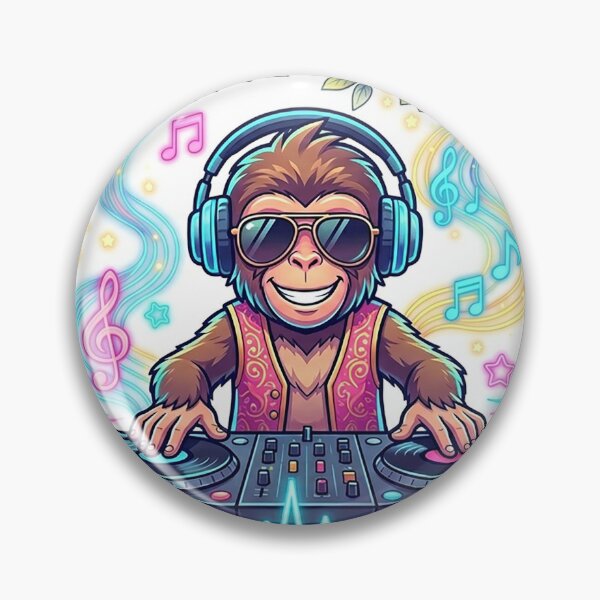 Item preview, DJ Monkey Musical Jungle - Vibrant EDM Chimp with Neon Music Notes designed and sold by Style-InkPulse.