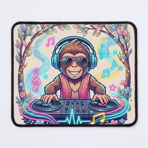Item preview, DJ Monkey Musical Jungle - Vibrant EDM Chimp with Neon Music Notes designed and sold by Style-InkPulse.