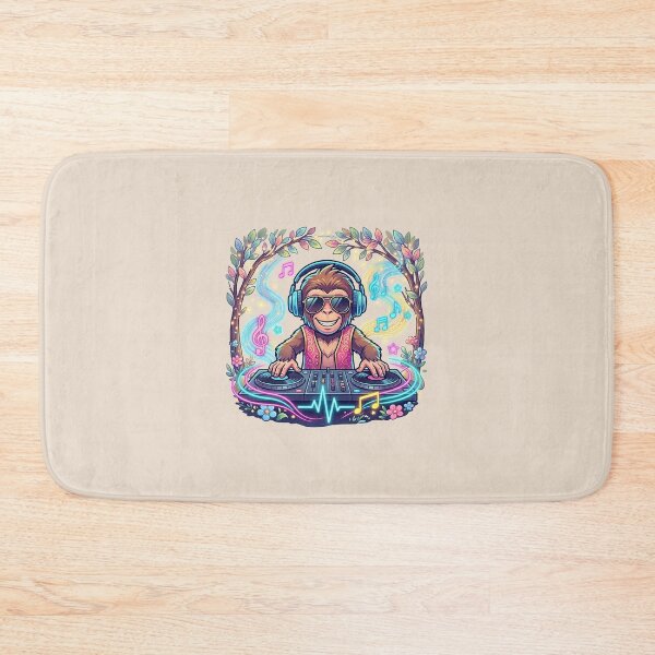 Item preview, DJ Monkey Musical Jungle - Vibrant EDM Chimp with Neon Music Notes designed and sold by Style-InkPulse.