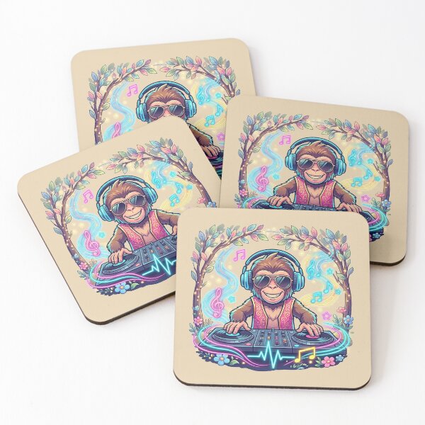Item preview, DJ Monkey Musical Jungle - Vibrant EDM Chimp with Neon Music Notes designed and sold by Style-InkPulse.