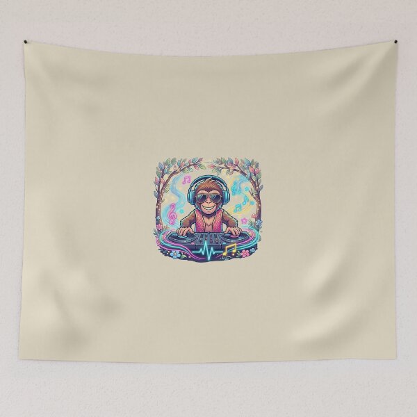 Item preview, DJ Monkey Musical Jungle - Vibrant EDM Chimp with Neon Music Notes designed and sold by Style-InkPulse.