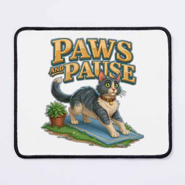 Item preview, Paws And Pause Funny Yoga Cat Stretching on Mat designed and sold by Marcikart.