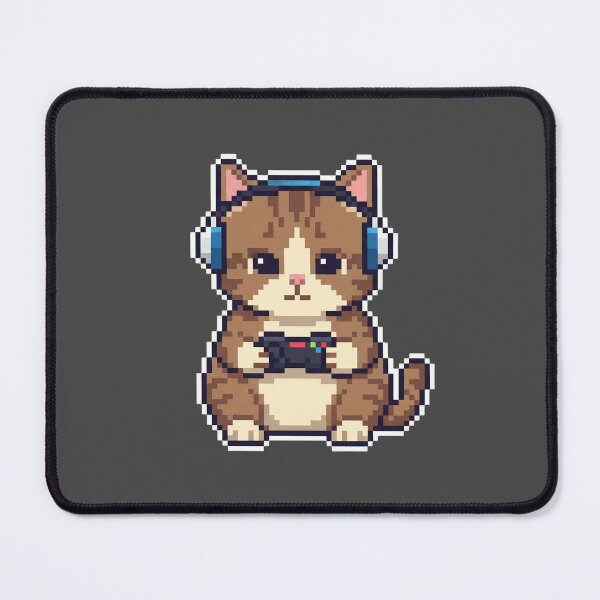 Item preview, Cute Pixel Gamer Cat with Blue Headphones designed and sold by BlurBlurDesign.