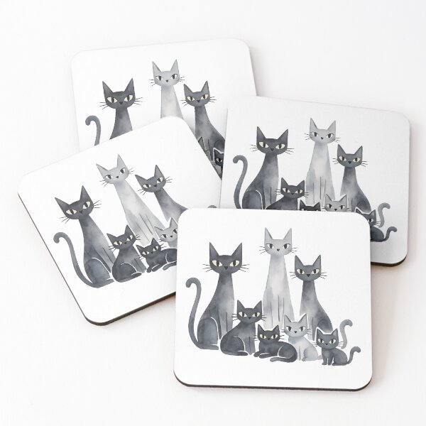 Item preview, Watercolor Cat Family - Minimalist Grey Kittens Illustration designed and sold by myforestfog.