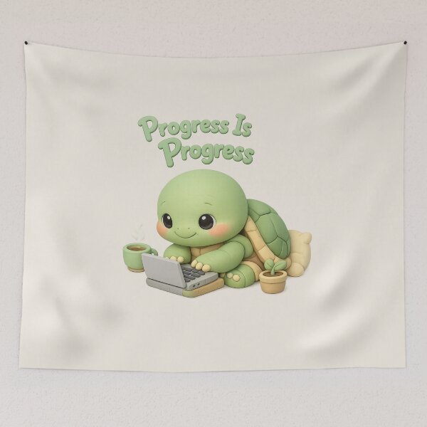 Item preview, Cute Turtle Productivity - Progress Is Progress | Motivational Kawaii Laptop Design designed and sold by Moons Studio.