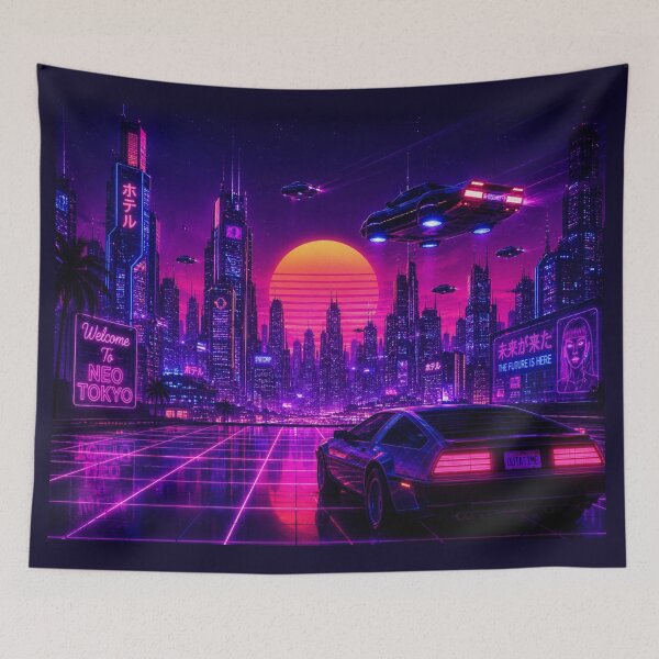 Item preview, Synthwave Neon City Metal Poster | Retro 80s Wall Art | Cyberpunk Decor designed and sold by irfanshikh.