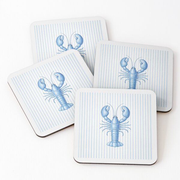 Item preview, Blue Lobster Nautical Wall Art on Blue & White Stripes – Coastal Beach House Ocean Decor designed and sold by TheSlowShore.