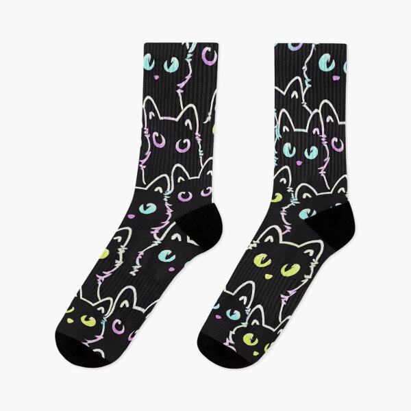 Item preview, Neon Night Cats - Abstract Black Cat Pattern with Colorful Eyes designed and sold by myforestfog.