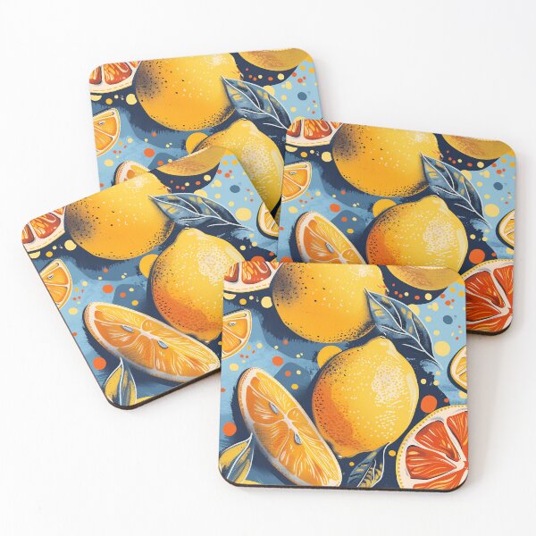 Item preview, Geometric Citrus Fruits Pop Art Print Lemon Orange Pastel Blue Decor designed and sold by daila70.