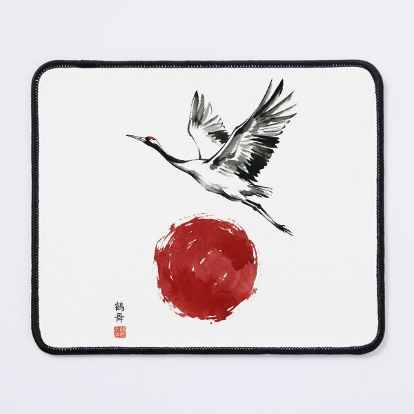 Item preview, Red Crowned Crane Flying Over Rising Sun - Japanese Sumi-e Ink Art designed and sold by seven things shop.