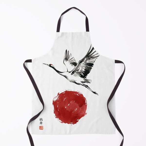 Item preview, Red Crowned Crane Flying Over Rising Sun - Japanese Sumi-e Ink Art designed and sold by seven things shop.