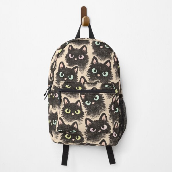 Item preview, Fluffy Black Cat Pattern - Cute Kittens with Colorful Eyes Illustration designed and sold by myforestfog.