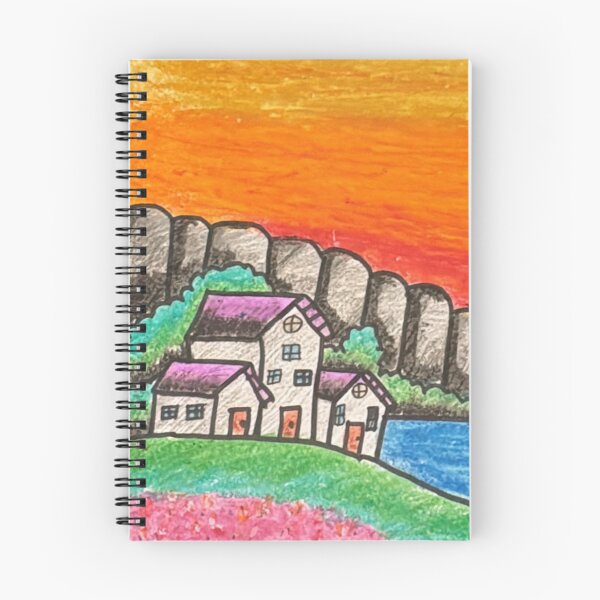 Item preview, Sunset Waterfall Meadow Cottage Landscape Art Print designed and sold by Pink-Blossoms.