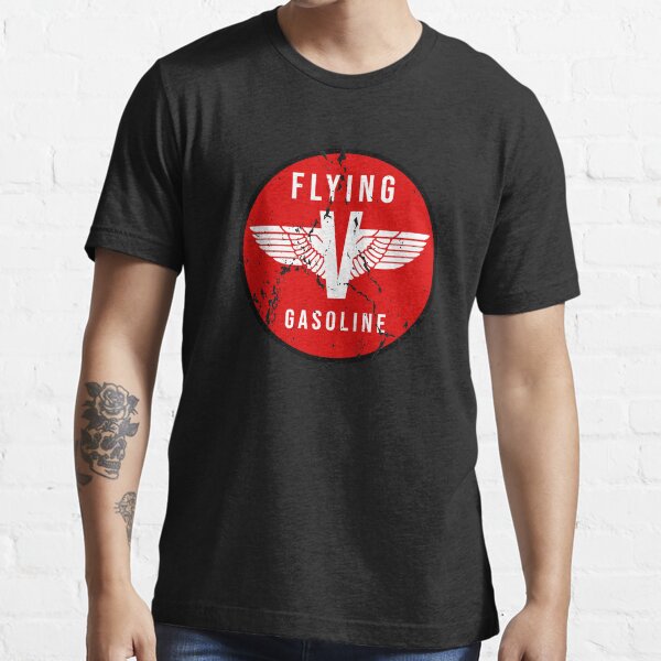 "Flying V Gasoline is a Distressed Vintage Retro Style Oil Company Logo
