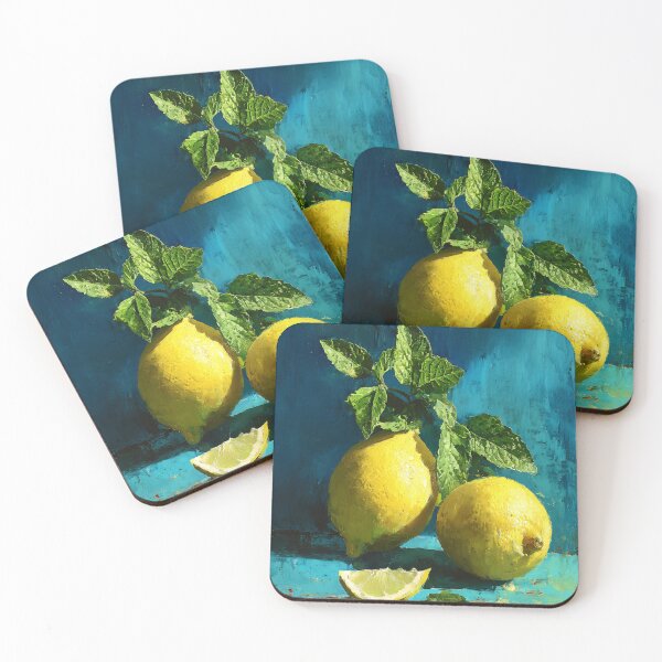 Item preview, Mediterranean Lemon Still Life Turquoise Blue Bold Art Print designed and sold by daila70.
