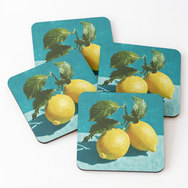 Item preview, Vintage Lemon Still Life Yellow and Blue Mediterranean Art designed and sold by daila70.