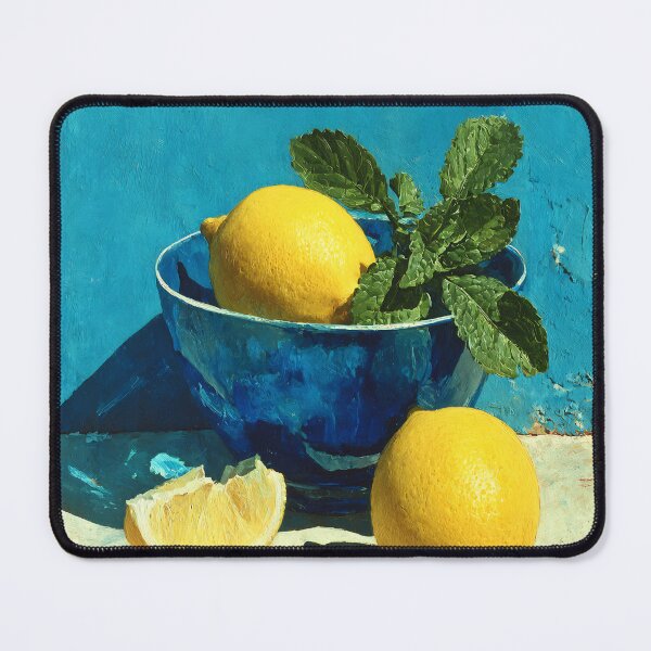 Item preview, Sun Drenched Lemon Branch Mediterranean Blue Still Life Art designed and sold by daila70.