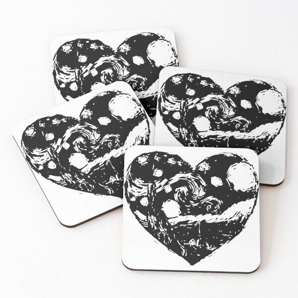 Item preview, Starry night black and white in the shape of a heart designed and sold by Knowvhere.