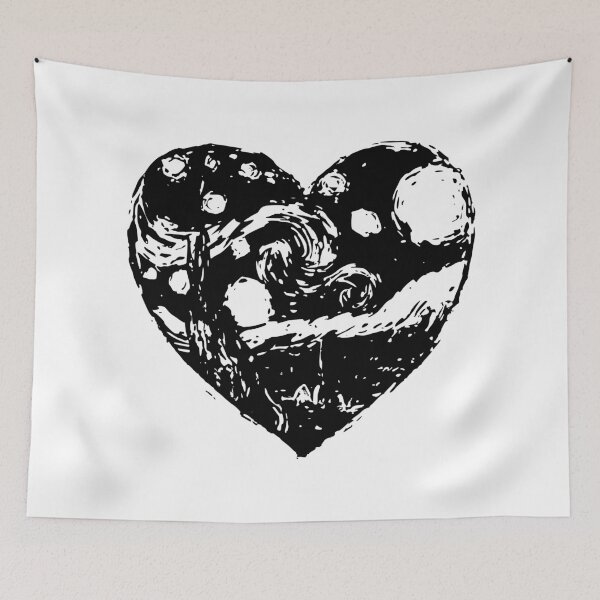 Item preview, Starry night black and white in the shape of a heart designed and sold by Knowvhere.