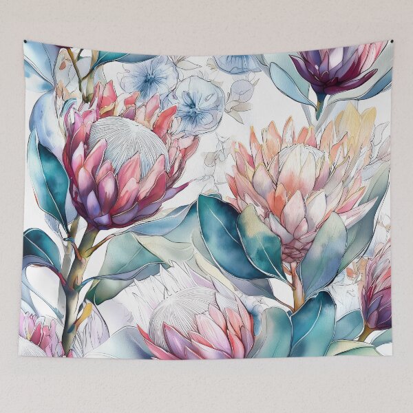 Item preview, Protea Autumn - Exotic Peach and Teal Floral - Elegant King Protea Botanical Watercolor Pattern designed and sold by Candice Dethise.