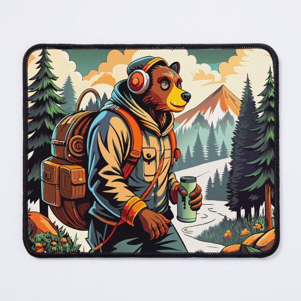 Item preview, Adventure Bear Hiker Retro Wilderness Illustration designed and sold by ArhaanFashions.