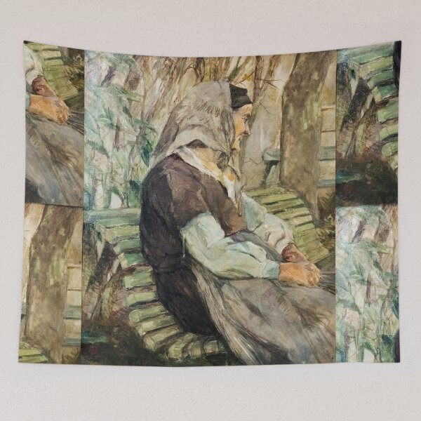 Item preview, Old Woman on Garden Bench by Toulouse-Lautrec Vintage French Portrait Art designed and sold by artofuniverse.