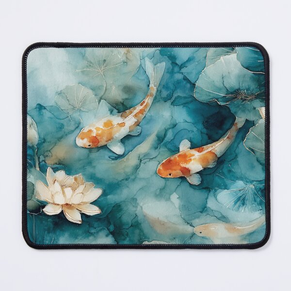 Item preview, Dreamy Koi Pond Watercolor Art with Lotus Flowers designed and sold by AtlantiqArt.