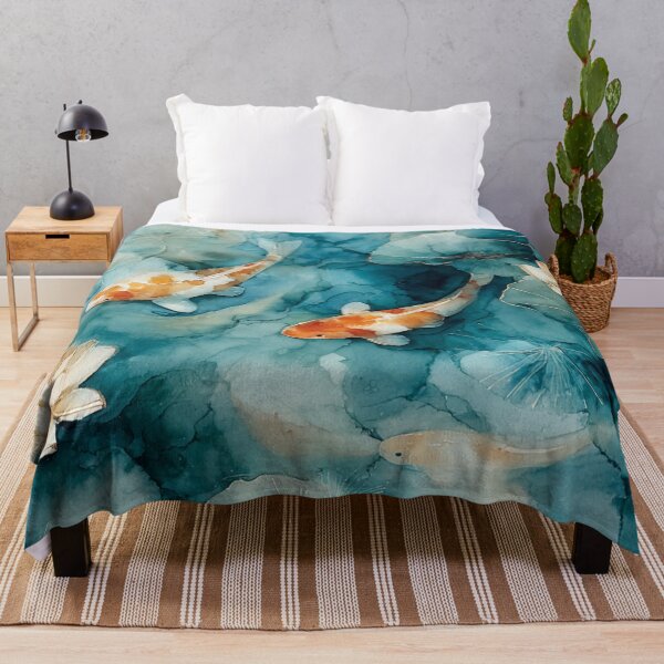 Item preview, Dreamy Koi Pond Watercolor Art with Lotus Flowers designed and sold by AtlantiqArt.