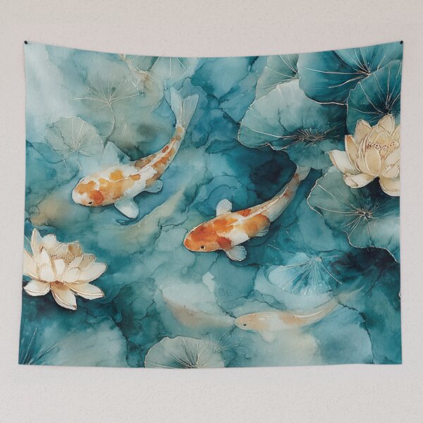 Item preview, Dreamy Koi Pond Watercolor Art with Lotus Flowers designed and sold by AtlantiqArt.