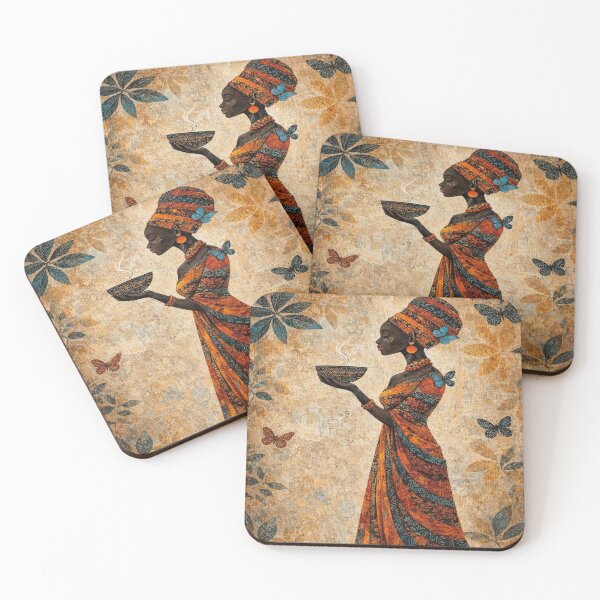 Item preview, African Grace Ritual - Elegant Vintage Woman with Butterflies and Tea Bowl designed and sold by myforestfog.