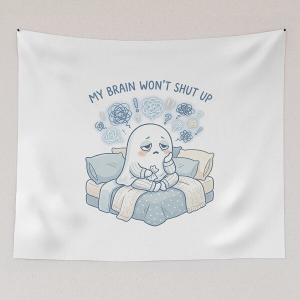 Item preview, My Brain Won’t Shut Up – Overthinking Ghost Sticker designed and sold by Elviqus Shop.