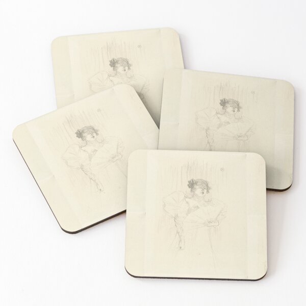Item preview, Luce Myres with Fan by Toulouse-Lautrec Vintage Belle Époque Portrait Sketch designed and sold by artofuniverse.