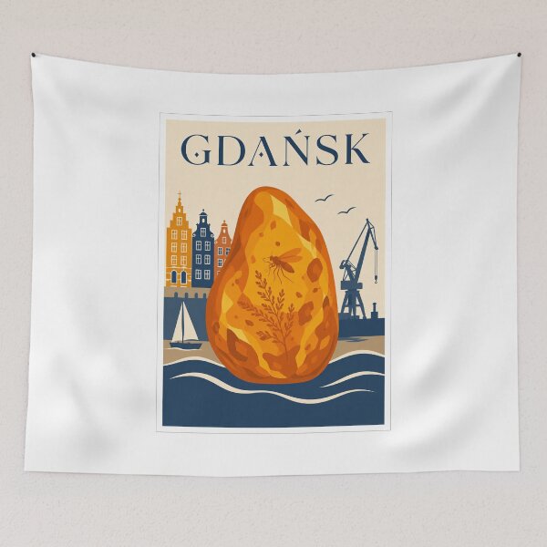 Item preview, Vintage Gdańsk Poland Baltic Amber Travel Poster designed and sold by Beyond Destinations.