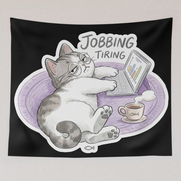 Item preview, Jobbing Is Tiring Funny Cat With Glasses Sticker designed and sold by CrystalMineArts.