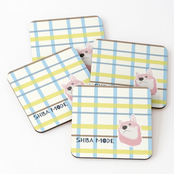 Item preview, Yellow plaid with pink Shiba Inu designed and sold by ShibaCruise-On.