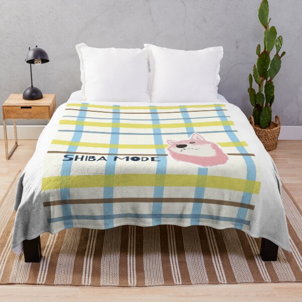 Item preview, Yellow plaid with pink Shiba Inu designed and sold by ShibaCruise-On.