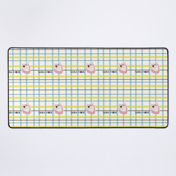 Item preview, Yellow plaid with pink Shiba Inu designed and sold by ShibaCruise-On.