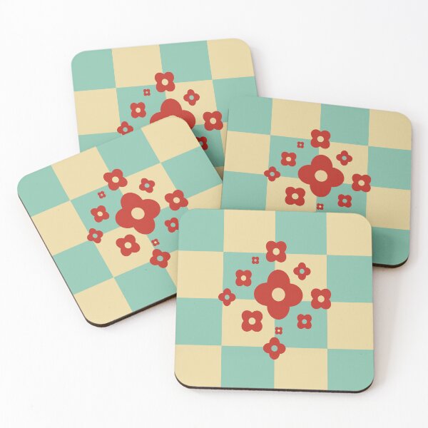 Item preview, Creme and light green Checkboard with red flowers designed and sold by StefanStudioArt.
