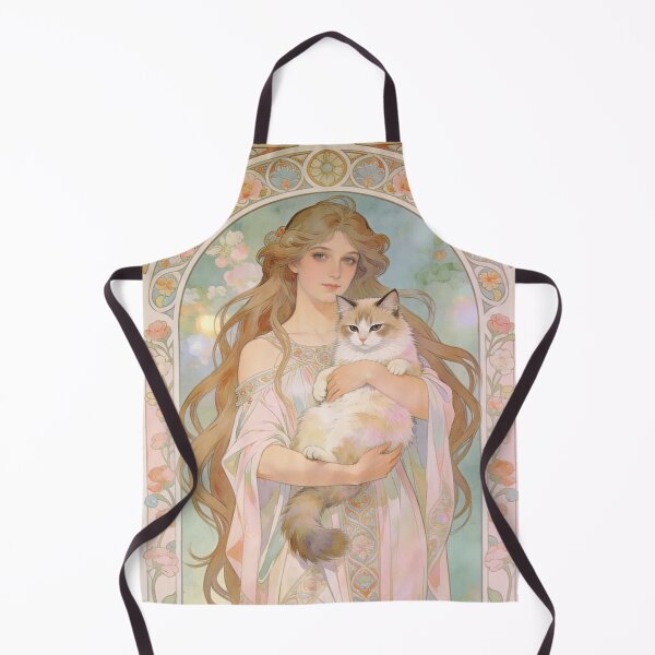 Item preview, An ethereal maiden cradles her beloved cat, surrounded by delicate blossoms and soft celestial light designed and sold by BlareBlare.