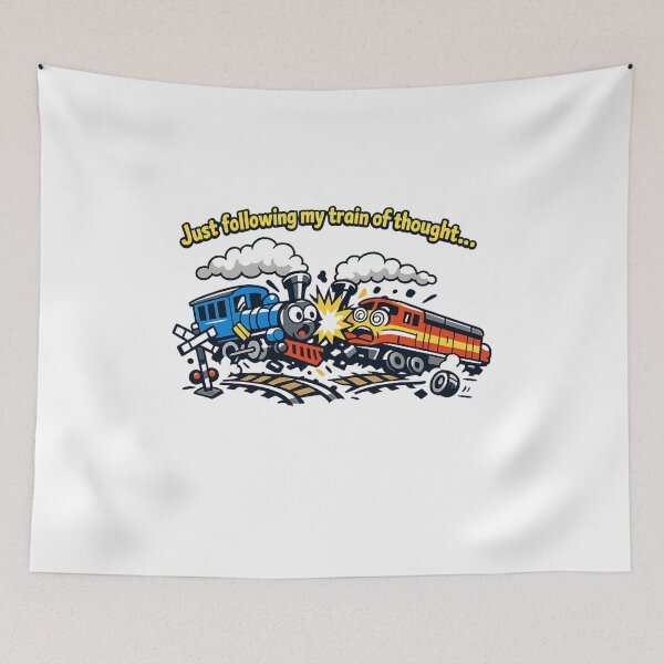 Item preview, Train of Thought Crash – Funny Cartoon Train Illustration designed and sold by Teacuppupdesign.