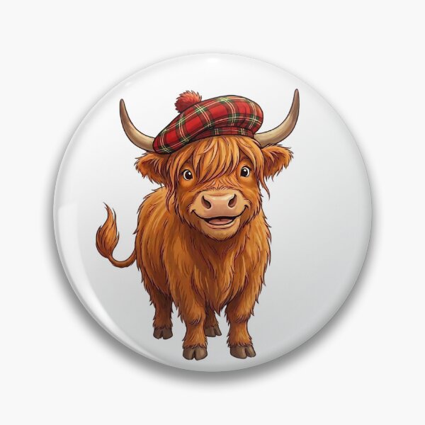 Item preview, Cute Scottish Highland Cow in Tartan Hat Cartoon Animal Design designed and sold by Ar0undTheW0rld.