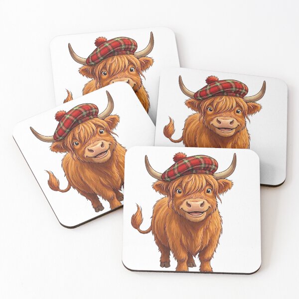 Item preview, Cute Scottish Highland Cow in Tartan Hat Cartoon Animal Design designed and sold by Ar0undTheW0rld.