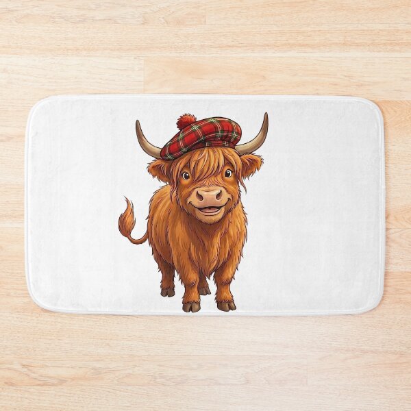 Item preview, Cute Scottish Highland Cow in Tartan Hat Cartoon Animal Design designed and sold by Ar0undTheW0rld.