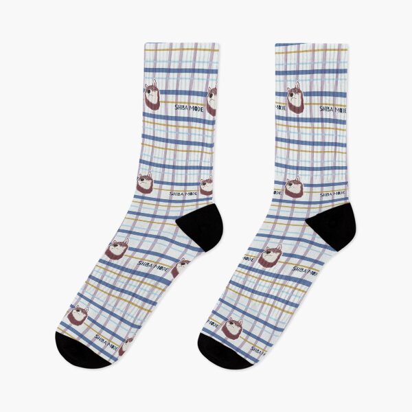 Item preview, Blue plaid with purple Shiba Inu designed and sold by ShibaCruise-On.