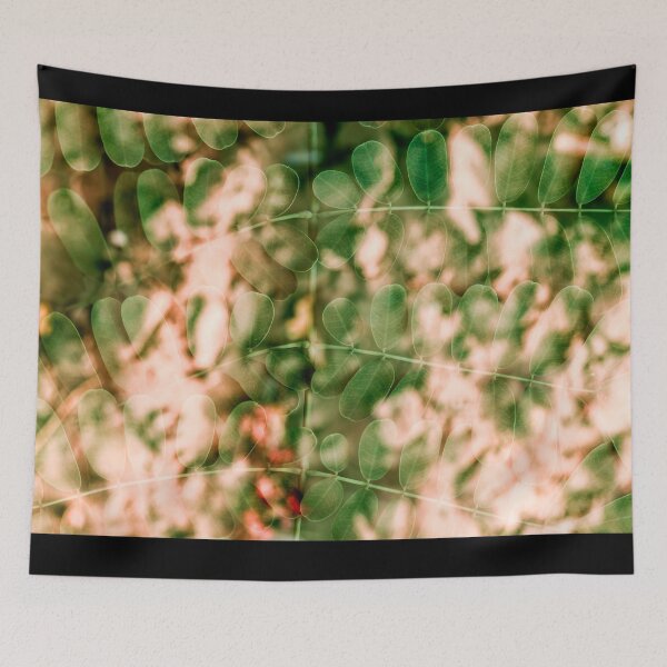 Item preview, A delicate multiple exposure of small, rounded green leaves layered over warm, peach-toned foliage. designed and sold by AbulailArt.
