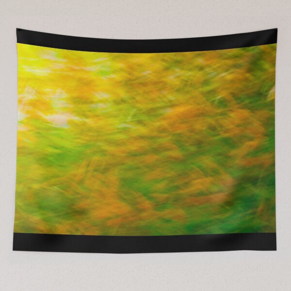Item preview, A horizontal motion blur that transforms a sunlit garden into streaks of brilliant yellow and deep green. designed and sold by AbulailArt.