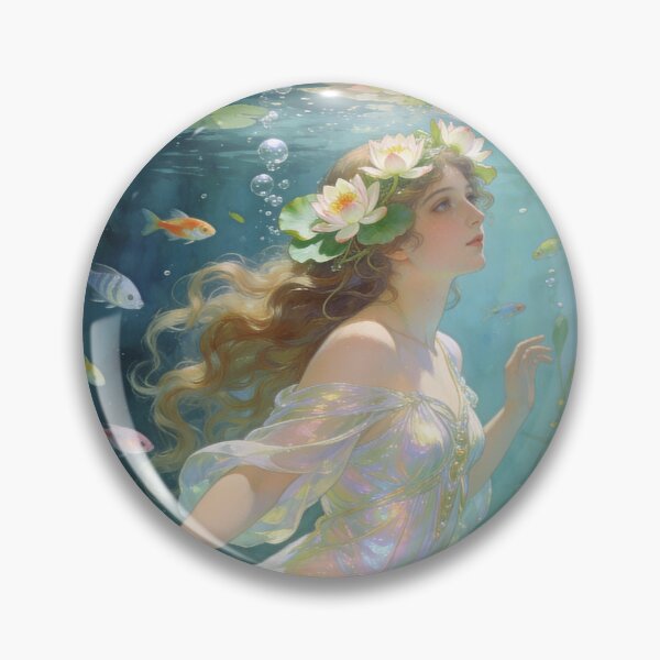 Item preview, A luminous underwater maiden drifts among shimmering fish and floating lilies, magic of hidden aquatic worlds. designed and sold by BlareBlare.