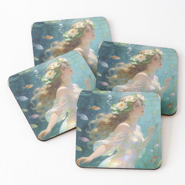 Item preview, A luminous underwater maiden drifts among shimmering fish and floating lilies, magic of hidden aquatic worlds. designed and sold by BlareBlare.