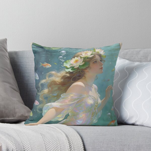 Item preview, A luminous underwater maiden drifts among shimmering fish and floating lilies, magic of hidden aquatic worlds. designed and sold by BlareBlare.