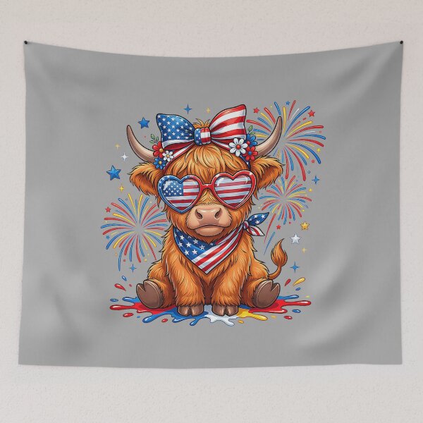 Item preview, 'Merica Highland Cow 4th of July Red White Blue Western Cow designed and sold by KathieFaugh.